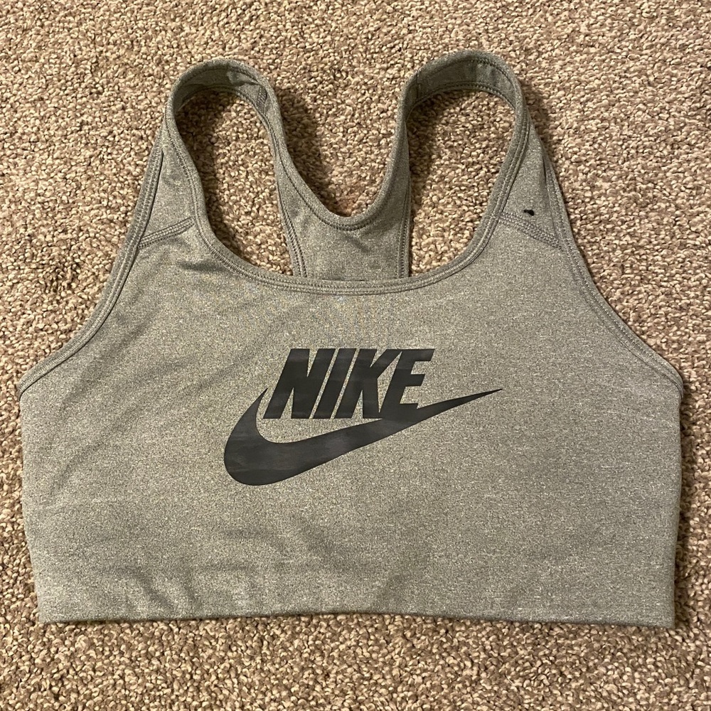 Nike Sports Bra Womens Size Medium Gray Logo Workout Gym Running
